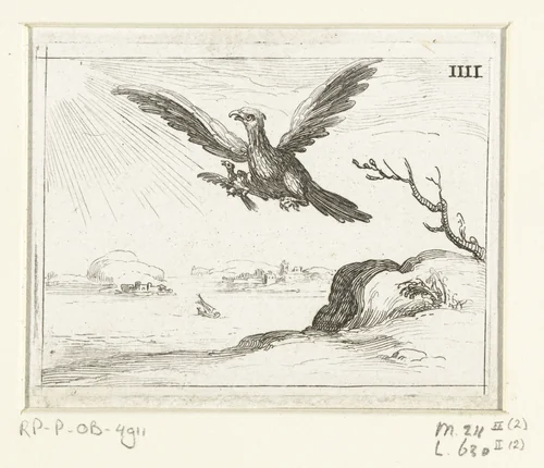 Adelaar met jong by Jacques Callot, print, 1625-1629