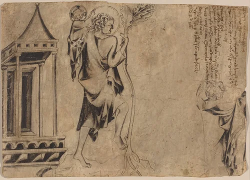 An Aedicule with Two Studies of Saint Christopher by Austrian 14th Century, drawing, 1325-1350