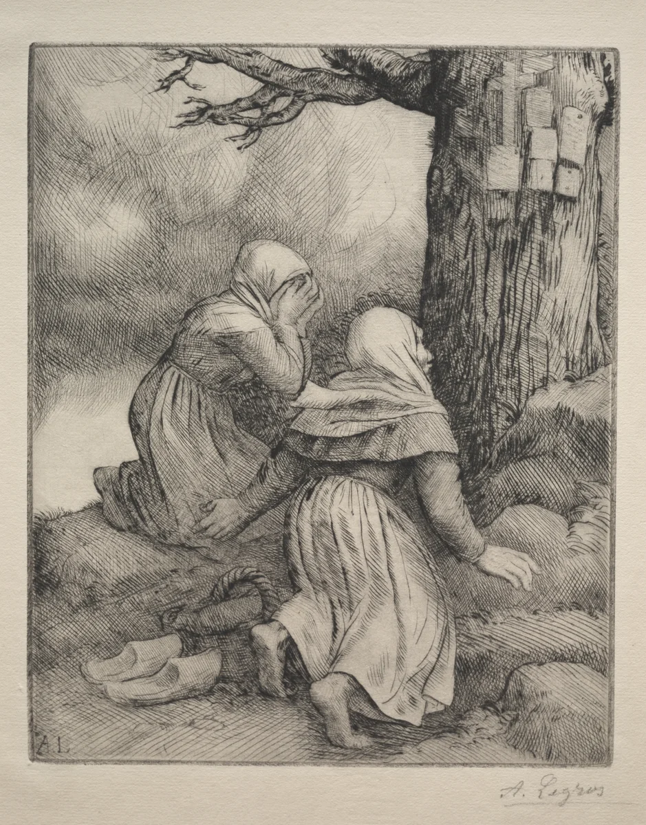 Bowing before the Tree (L'arbre de salut) by Alphonse Legros, print, 1857-1911