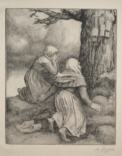 Bowing before the Tree (L'arbre de salut) by Alphonse Legros, print, 1857-1911