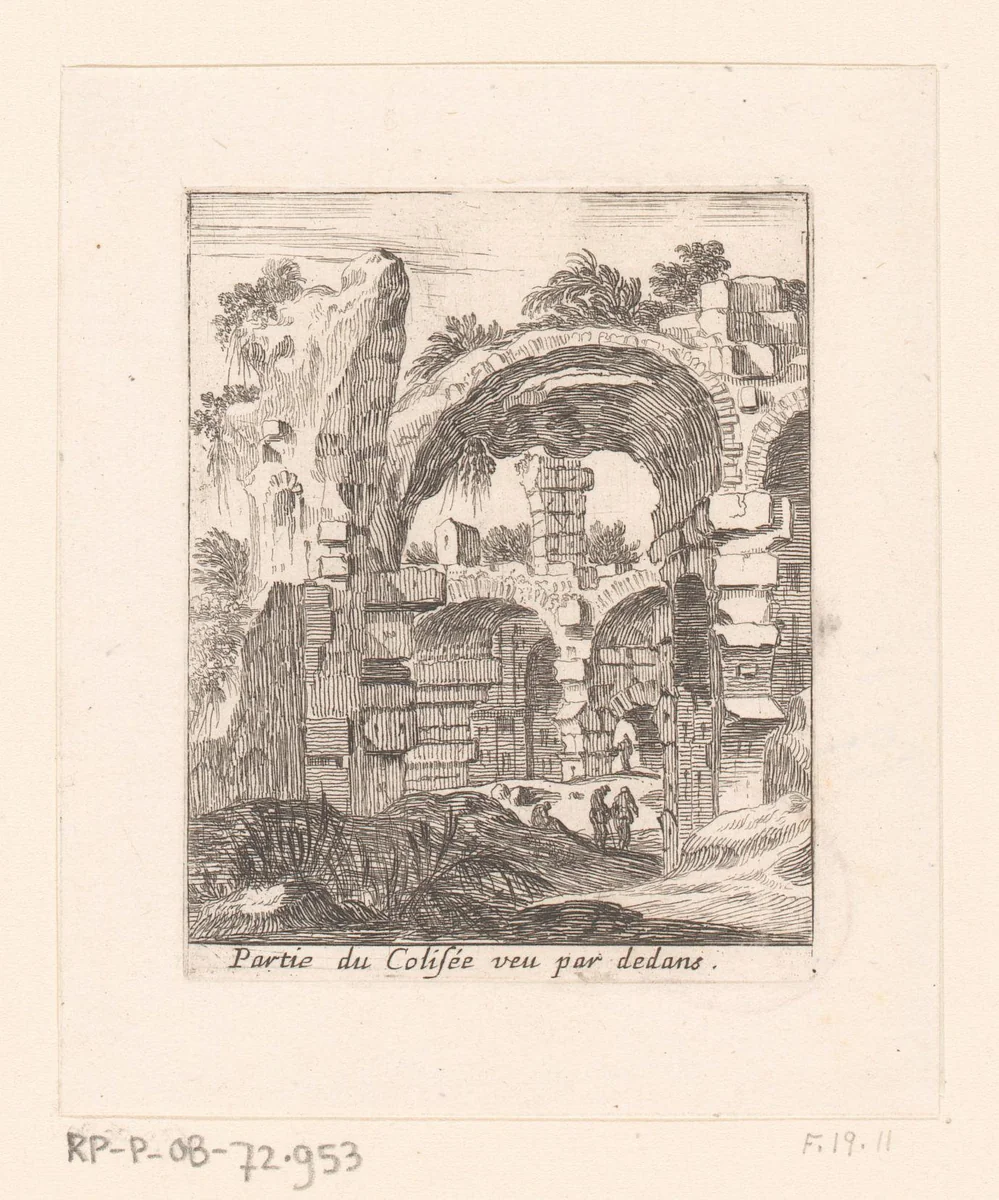 Gezicht op het Colosseum van binnenuit by Israël Silvestre, print, 1631-1661