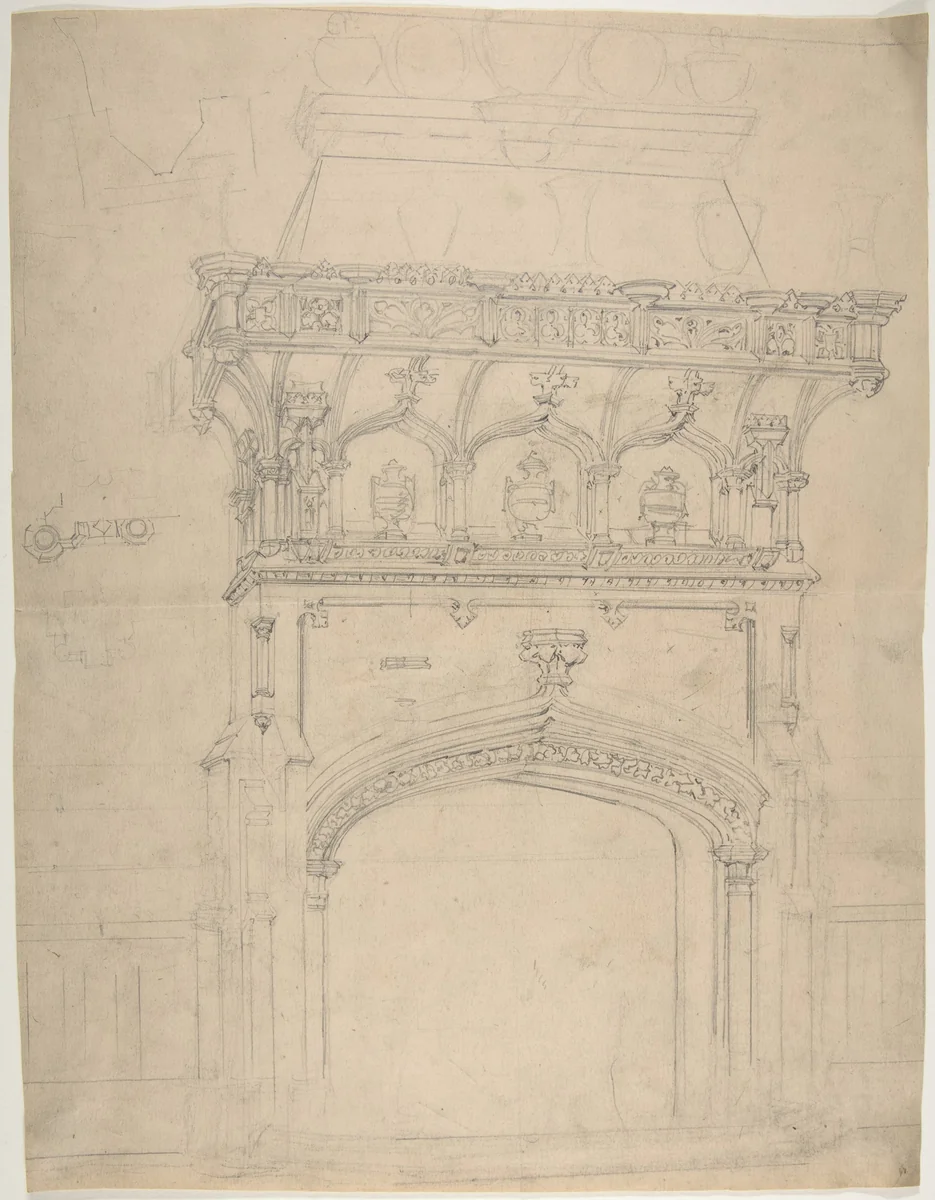 Medieval Chimneypiece Design by anonymous, drawing, 1800-1900