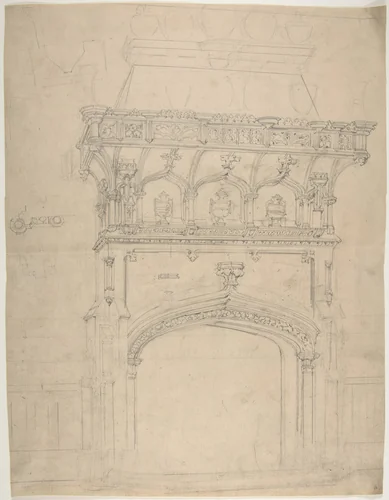 Medieval Chimneypiece Design by anonymous, drawing, 1800-1900
