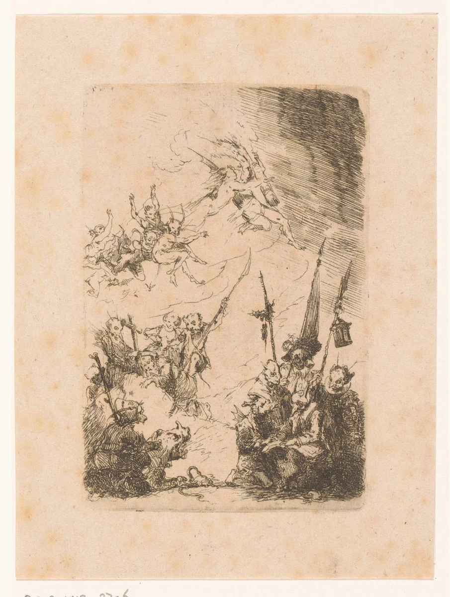 Demonen proberen Sint-Antonius te verleiden by Henri François Schaefels, print, 1853
