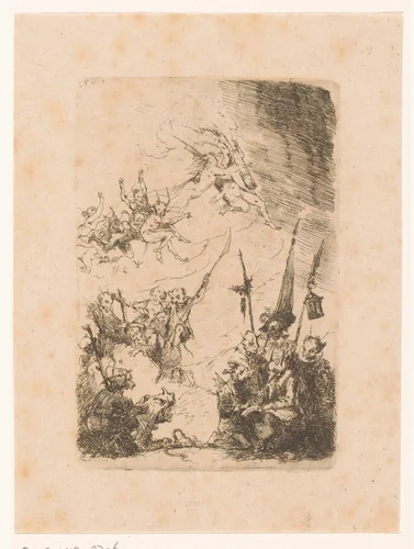 Demonen proberen Sint-Antonius te verleiden by Henri François Schaefels, print, 1853