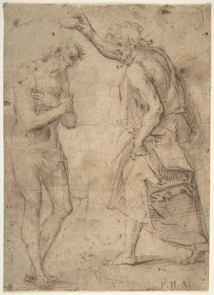 The Baptism of Christ by Guglielmo Caccia, drawing, 1500-1600