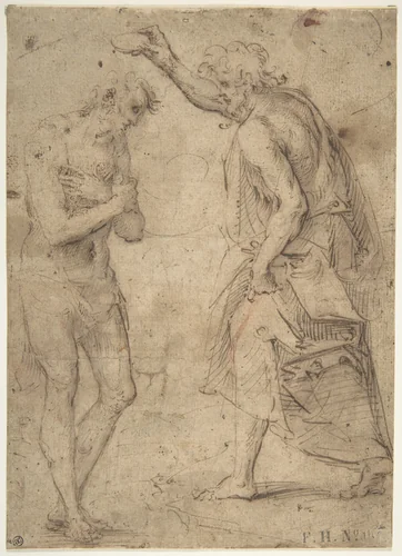 The Baptism of Christ by Guglielmo Caccia, drawing, 1500-1600