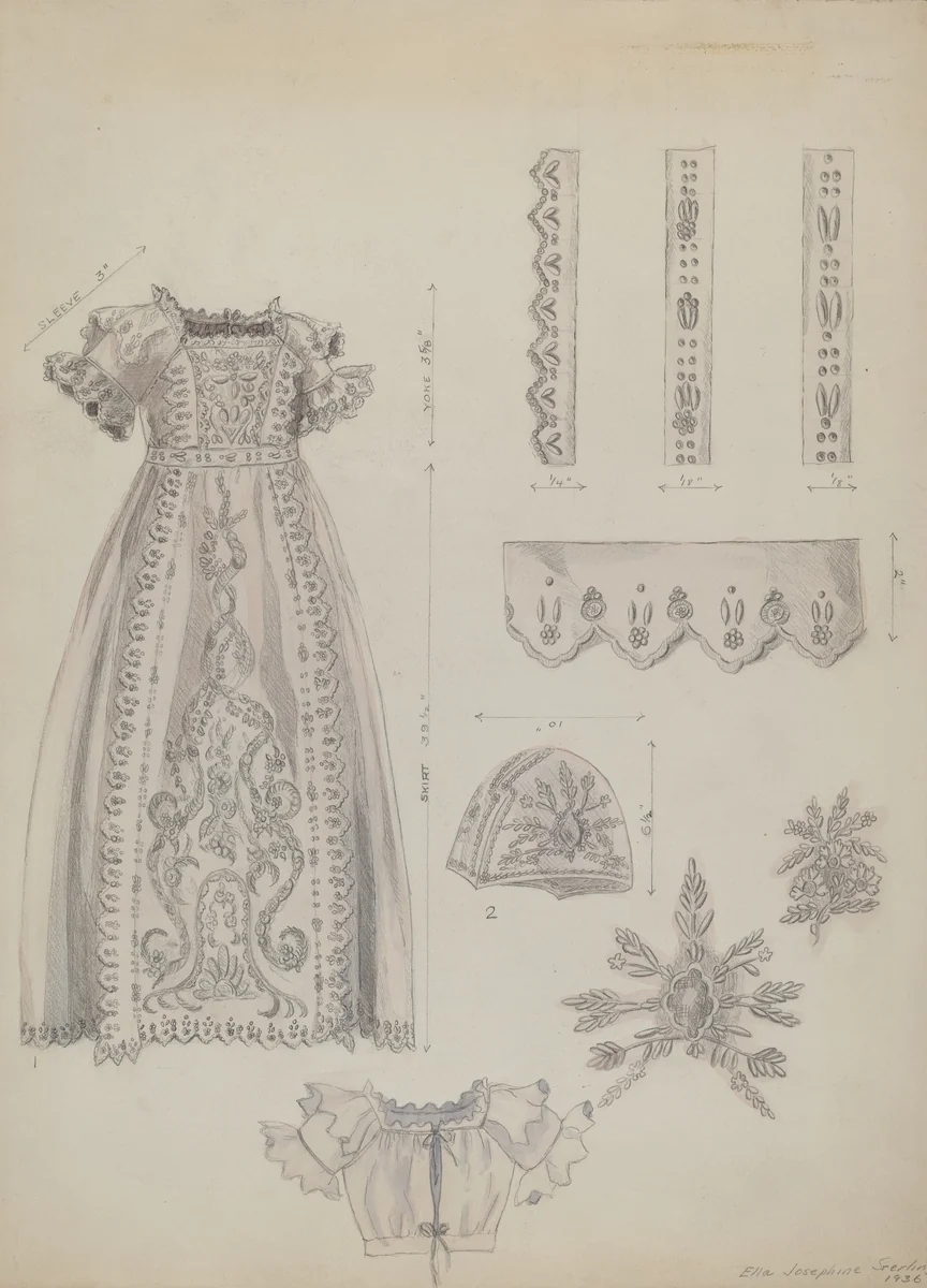 Embroidered Christening Robe & Mull Cap by Ella Sterling, index of american design, 1936