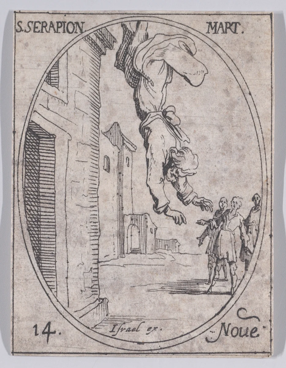 St. Serapion, Martyr, November 14th, from "Les Images De Tous Les Saincts et Saintes de L'Année" (Images of All of the Saints and Religious Events of the Year) by Jacques Callot, print, 1636
