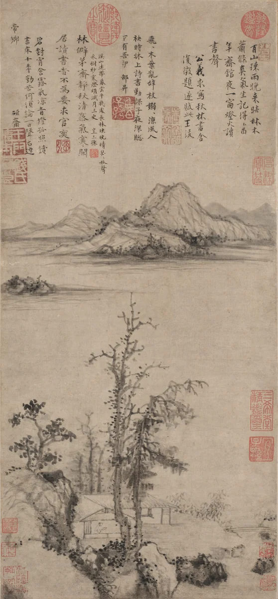 A Scholar's Retreat amid Autumn Trees by Wang Fu, painting, 1401-1406