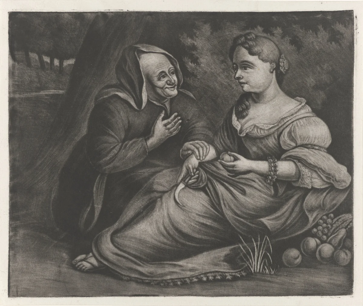 Vertumnus en Pomona by Jacob Hoolaart, print, 1723-1789