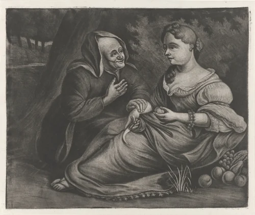 Vertumnus en Pomona by Jacob Hoolaart, print, 1723-1789