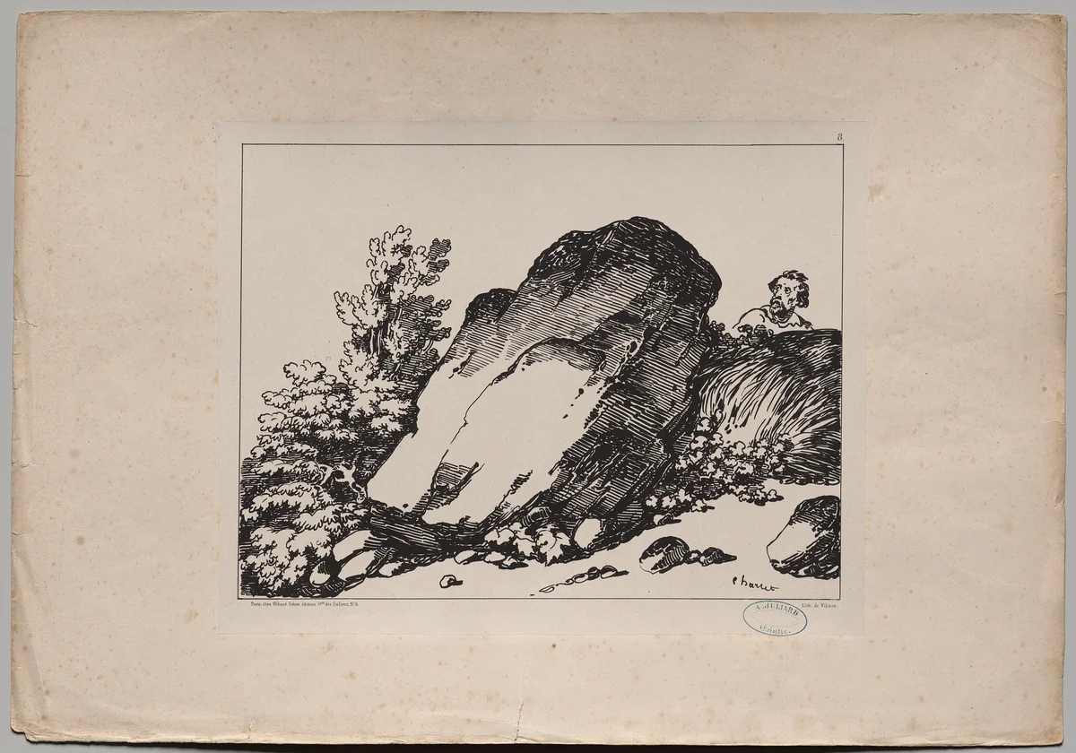 Landscape with Large Rock by Nicolas Toussaint Charlet, print, 1840