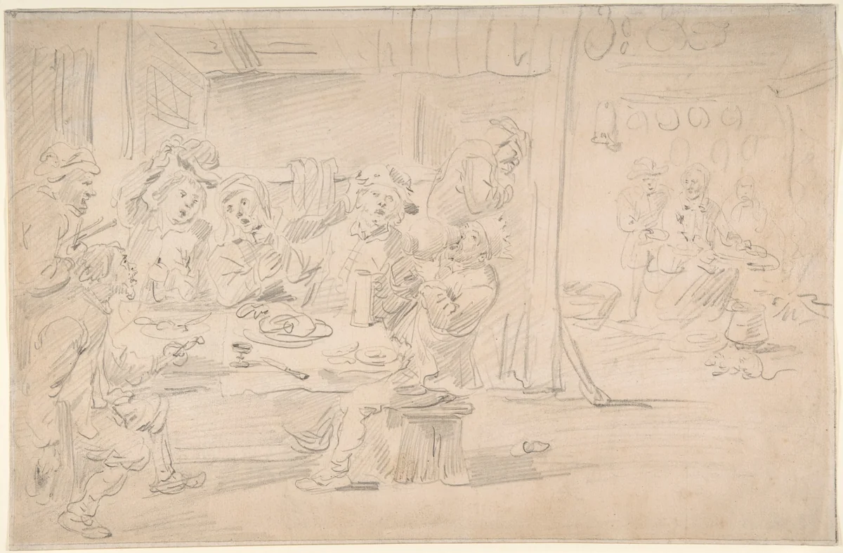 The King Drinks by David Teniers the Younger, drawing, 1620-1690