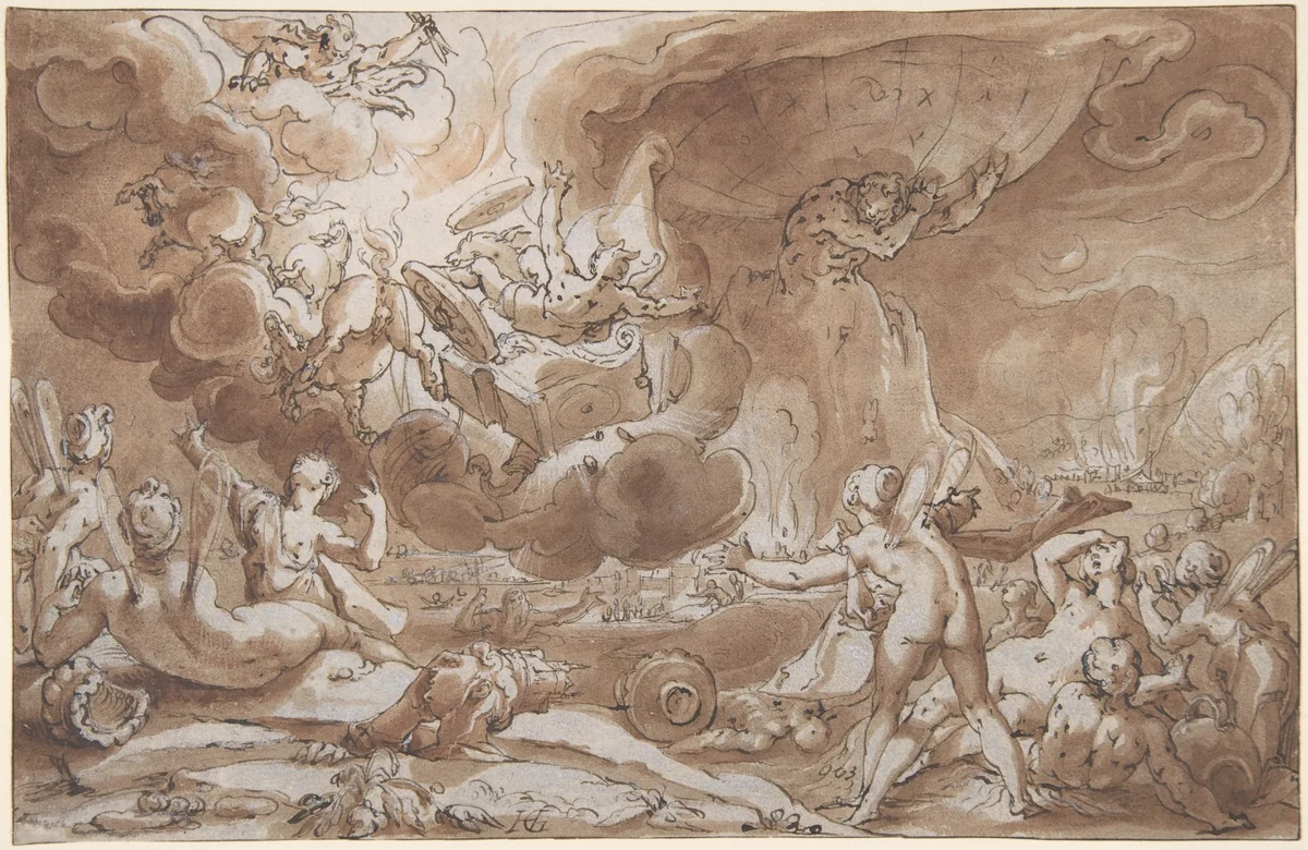 The Fall of Phaeton by Hendrick Goltzius, drawing, 1570-1617