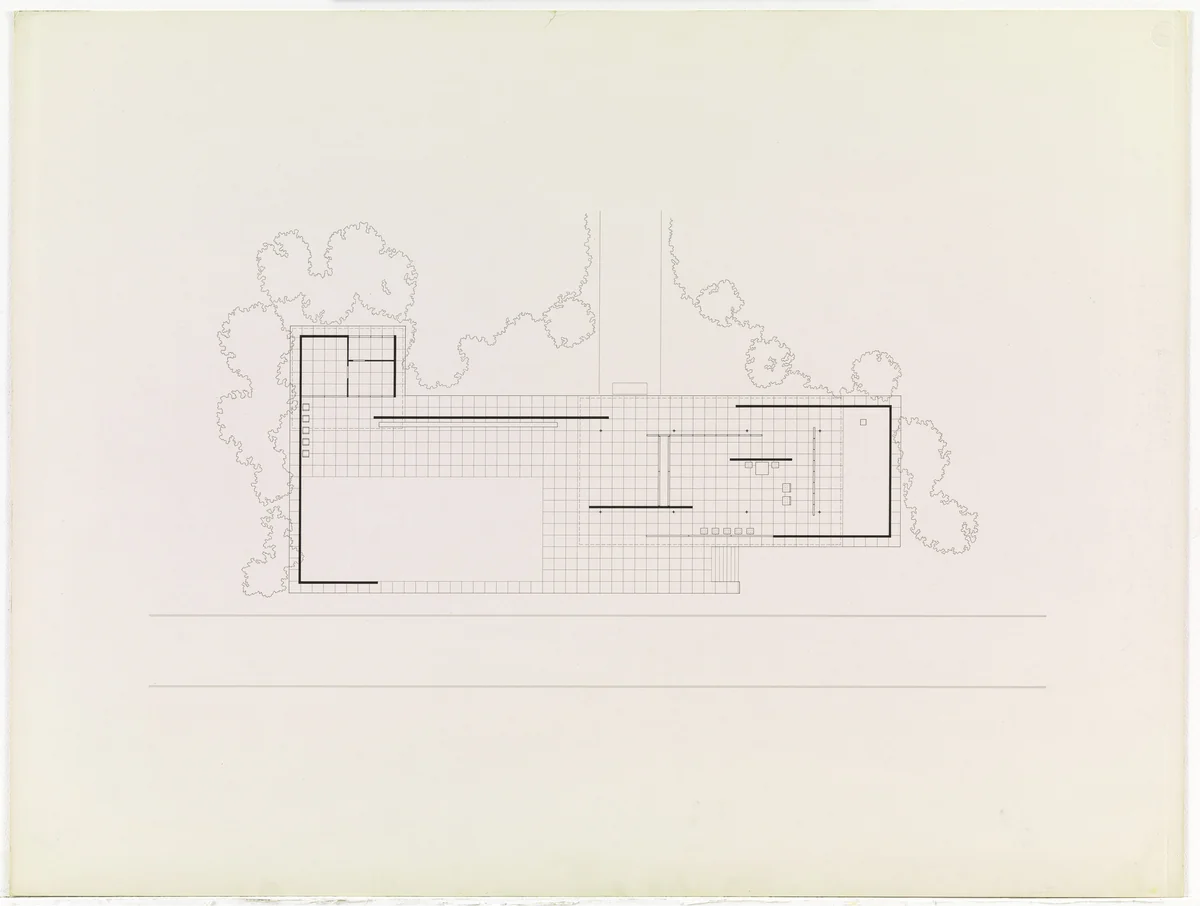 German Pavilion, International Exposition, Barcelona, Spain, Floor plan. Drawn by the Mies van der Rohe Chicago office by Ludwig Mies van der Rohe, mies van der rohe archive, 1928