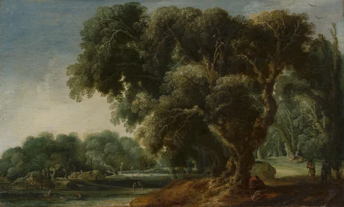 Imaginary Wooded Landscape by Jacob van Geel, painting, 1636