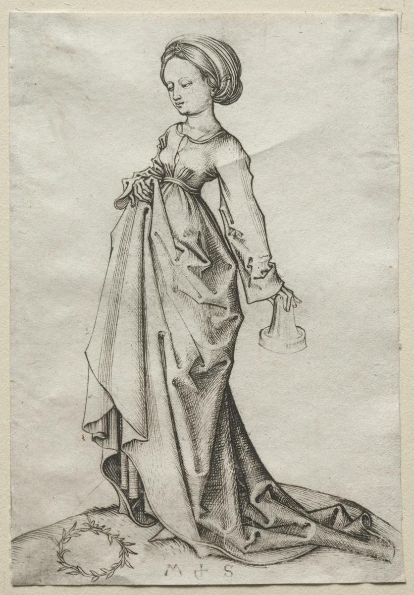 The Second of the Foolish Virgins by Martin Schongauer, print, 1485-1495