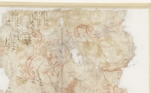 Restanten van studie naar mannelijk naakt en ornamenten by anonymous, drawing, 1662
