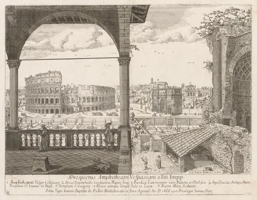 Il Colosseo e l'Arco di Costantino from "Prospectus Locurum Urbis Romae Insign[ium]" by Lievin Cruyl, print, 1666