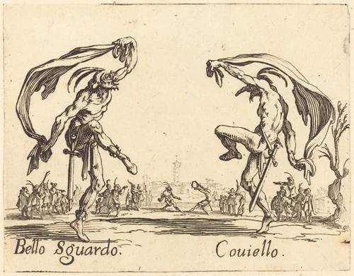Bello Sguardo and Coviello by Jacques Callot, print, 1622