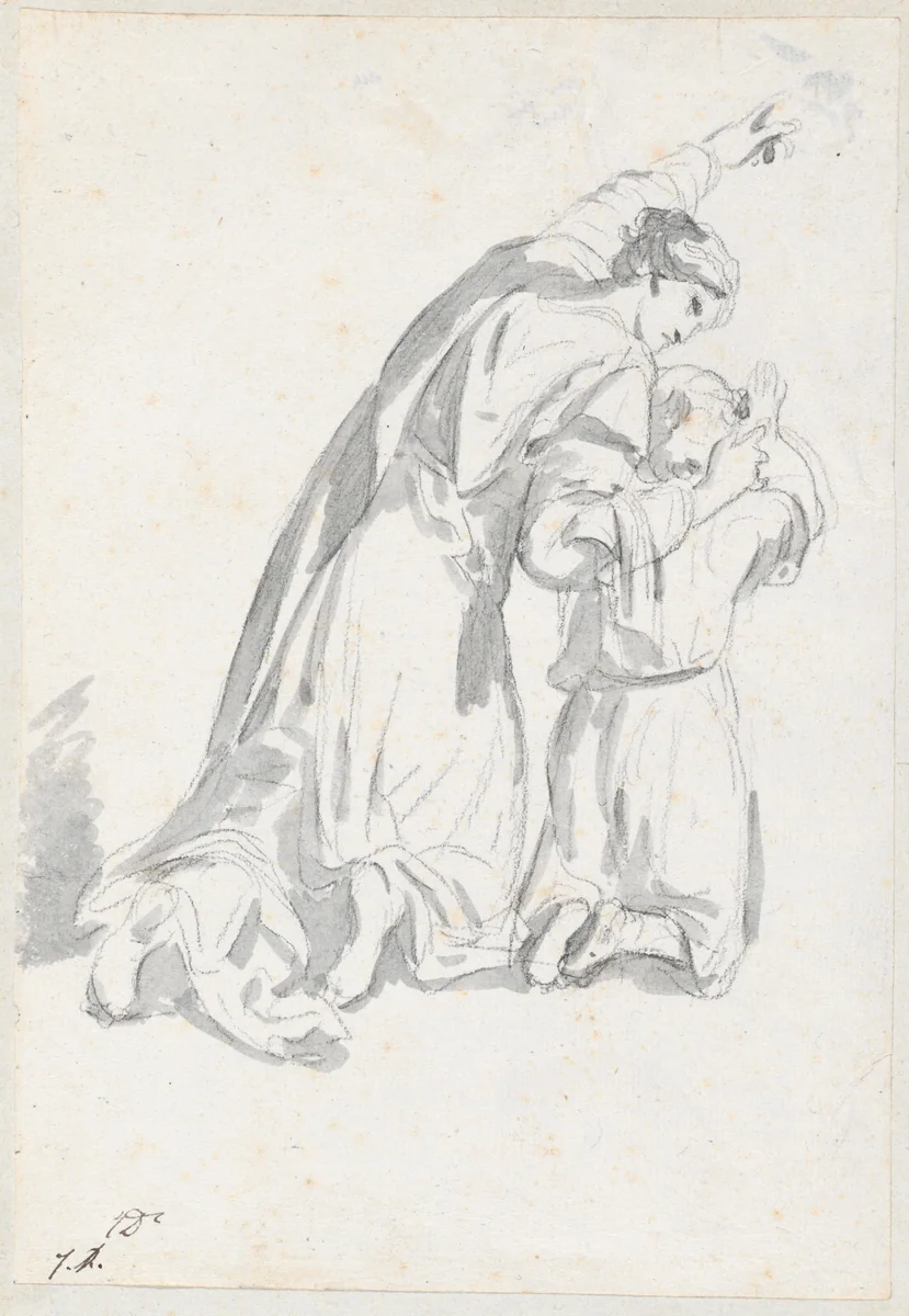 Kneeling Woman Instructing a Child by Jacques-Louis David, drawing, 1775-1780