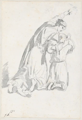 Kneeling Woman Instructing a Child by Jacques-Louis David, drawing, 1775-1780