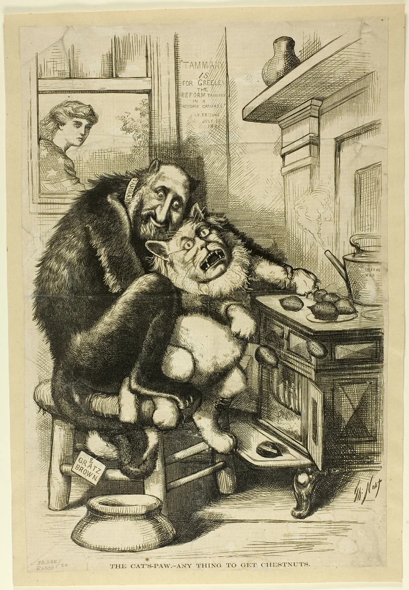 The Cat's-Paw, Any Thing to Get Chestnuts by Thomas Nast, print, 1892