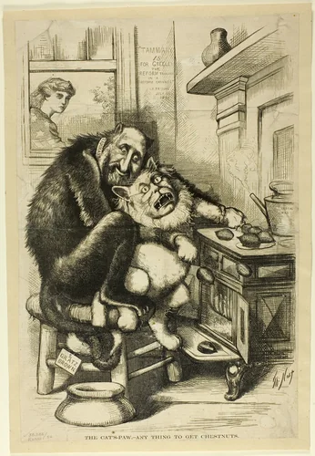 The Cat's-Paw, Any Thing to Get Chestnuts by Thomas Nast, print, 1892
