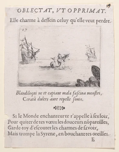 Une Sirène entre deux Vaisseaux (A Siren Between Two Ships), plate 17 from "Lux Claustri ou La Lumière du Cloitre" (The Light of the Cloisters) by Jacques Callot, print, 1621-1635