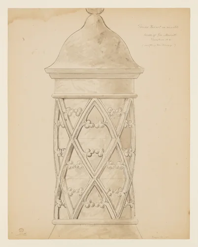 Elevation of a Marble Tower Turret at Lyndhurst for George Merritt, Tarrytown, New York by Alexander Jackson Davis, drawing, 1861-1871