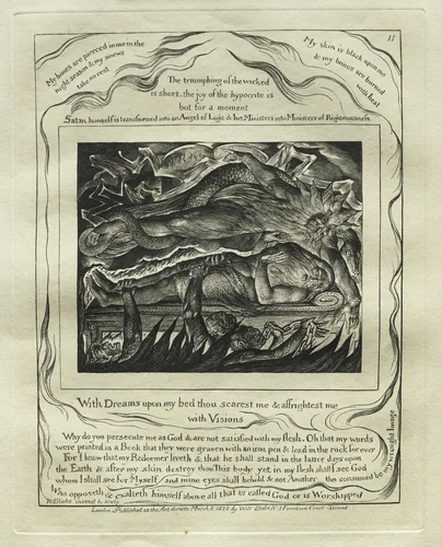 The Book of Job: Pl. 11, With Dreams upon my bed thou scarest me and affrightest me / with Visions by William Blake, print, 1825