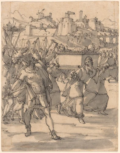 Joshua and the Israelites before the Walls of Jericho by Christoph Murer, drawing, 1600