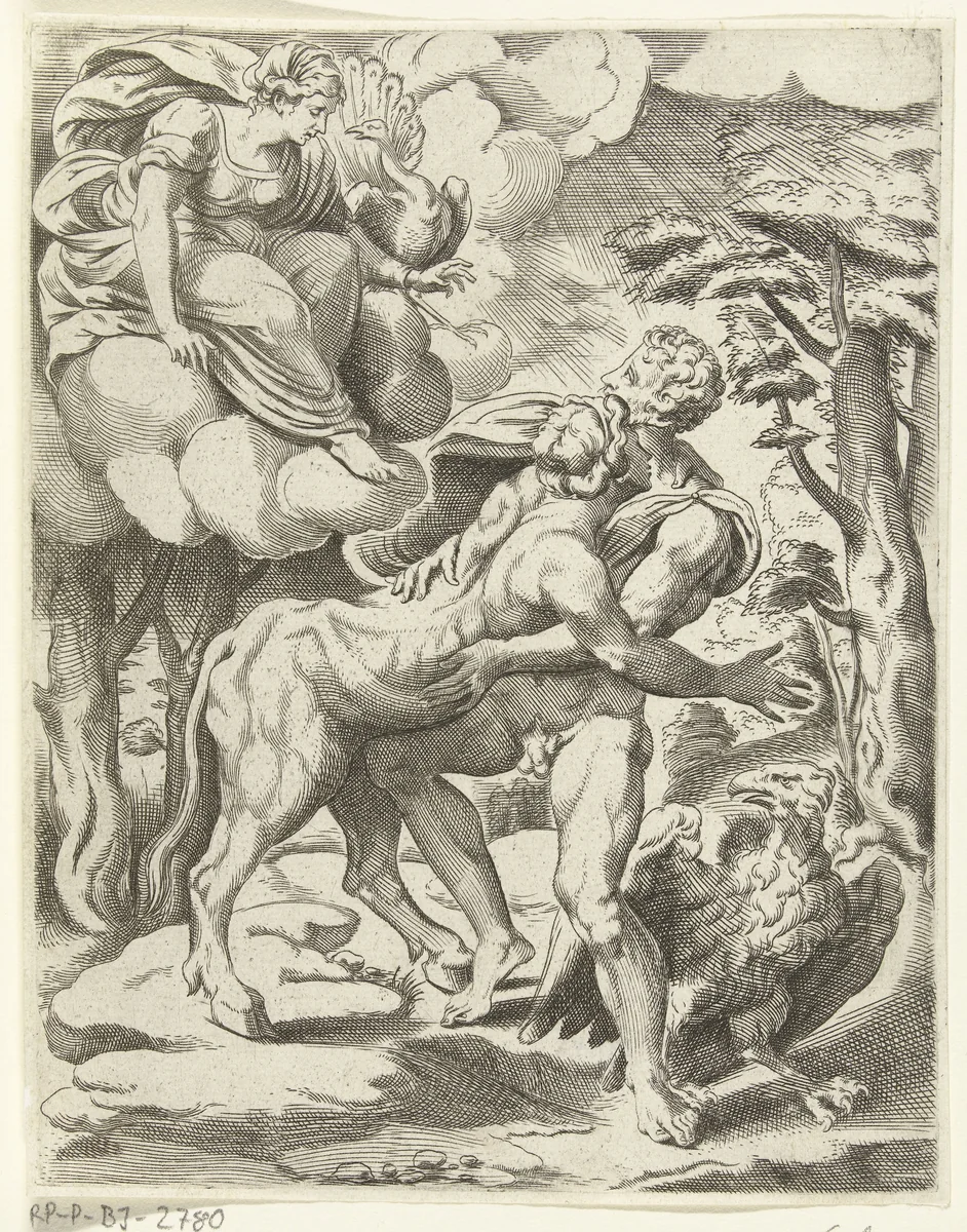 Jupiter, Io en Juno by Cornelis Bos, print, 1537-1555