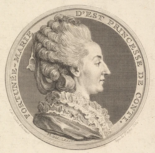 Print of a Portrait Medal of Fortunée-Marie d'Est, Princesse de Conti by Augustin de Saint-Aubin, print, 1781