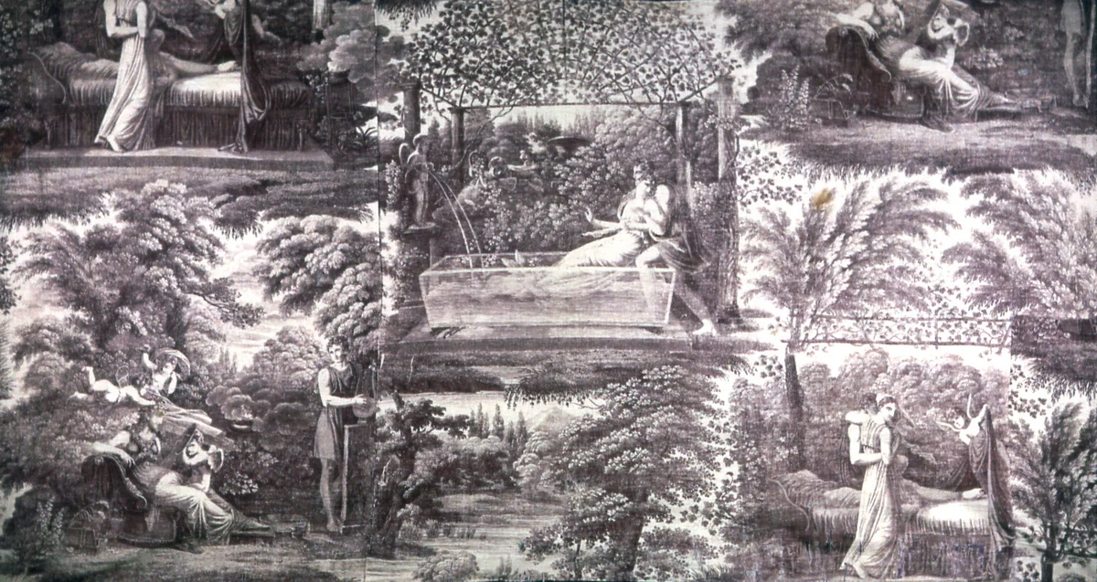Le Bain d'Amour (Love Bath) (Furnishing Fabric) by Jean-Baptiste Mallet, textile, 1820-1830