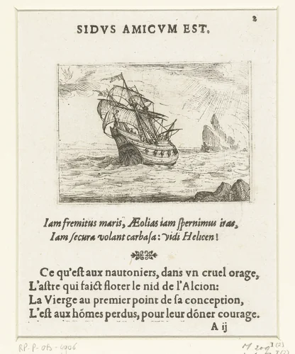 Schip in een storm by Jacques Callot, print, 1625-1629