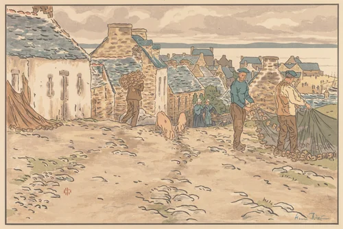The Beautiful Countryside in Brittany: Street in Tréboul by Henri Rivière, print, 1898