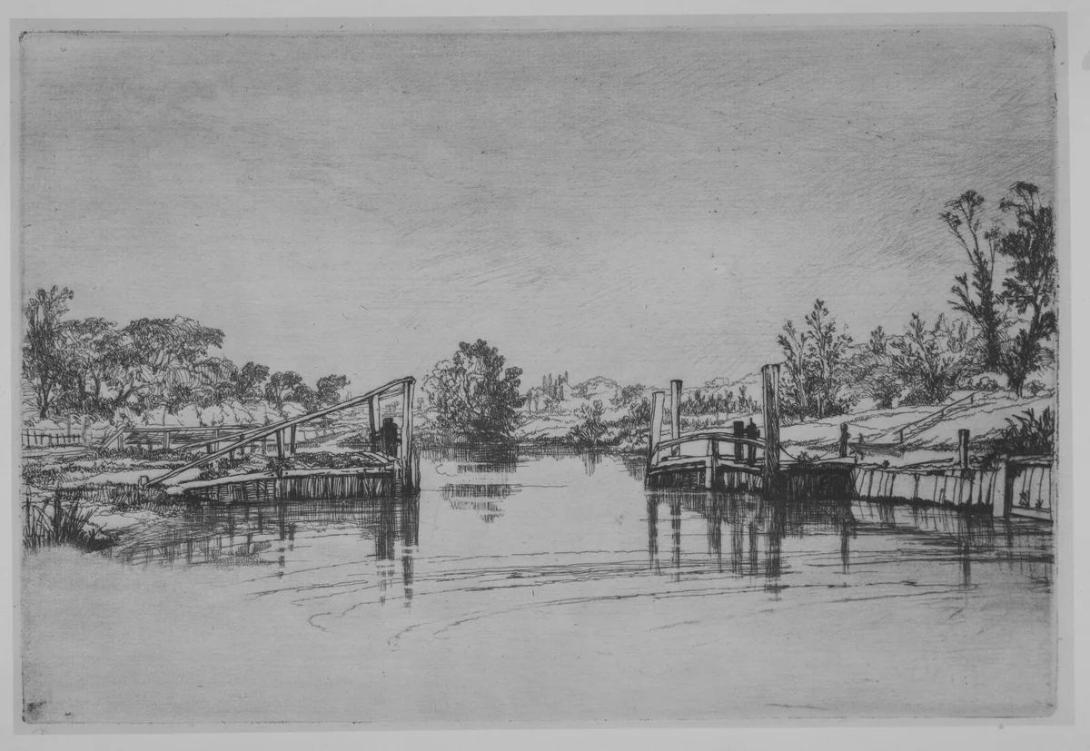Egham Lock by Sir Francis Seymour Haden, print, 1859