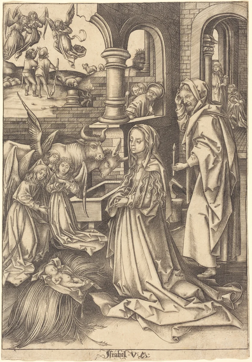 The Nativity by Israhel van Meckenem; Hans Holbein the Elder, print, 1490-1500