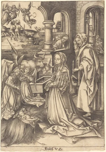 The Nativity by Israhel van Meckenem; Hans Holbein the Elder, print, 1490-1500