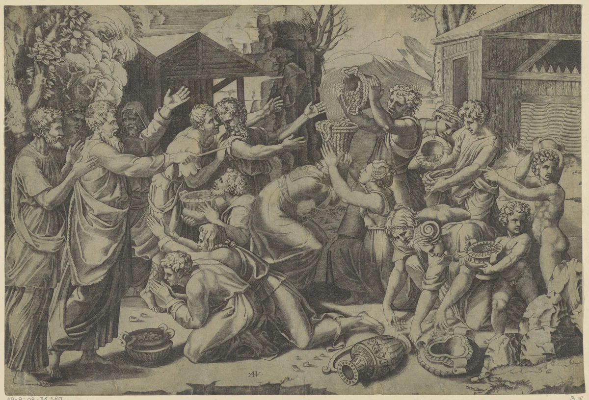 Verzamelen van het manna by Unknown, print, 1500-1536