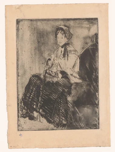 Zittende vrouw met paraplu by Mary Cassatt, print, 1879
