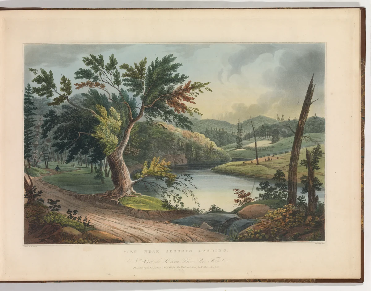 View Near Jessup's Landing (No. 3 of The Hudson River Portfolio) by John Rubens Smith, print, 1821-1822