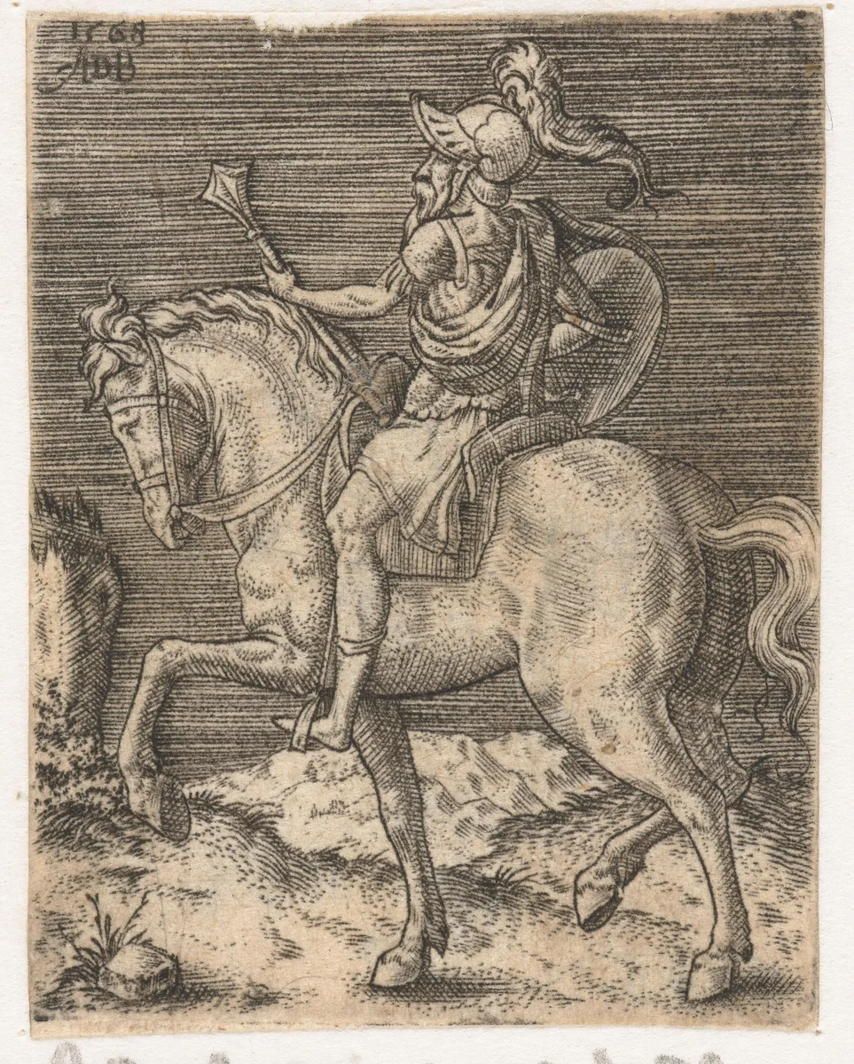 Romeinse ruiter te paard by Abraham de Bruyn, print, 1567