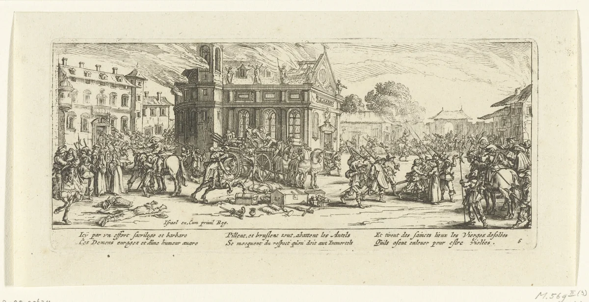 Soldaten plunderen een klooster by anonymous, print, 1677-1690