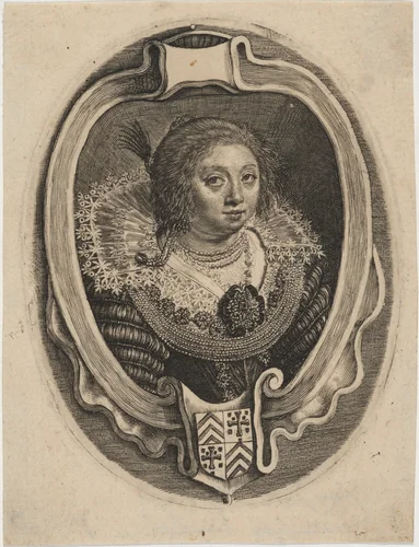 Portrait of a Woman in an Oval with Coat of Arms by Unknown 19th Century, print, 1800-1899