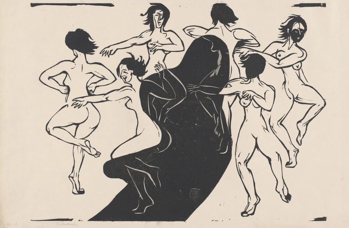 Nudes Dancing around a Shadow by Ernst Ludwig Kirchner, print, 1936