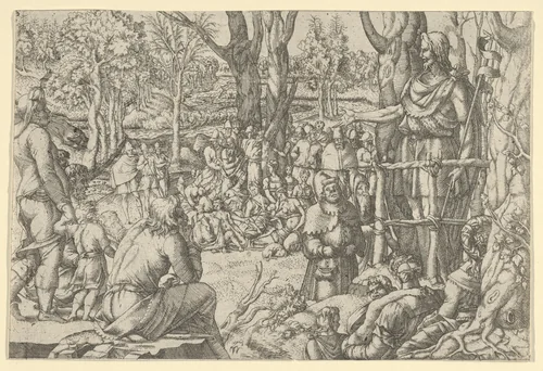 St. John Preaching in the Desert by Jean Mignon, print, 1535-1555