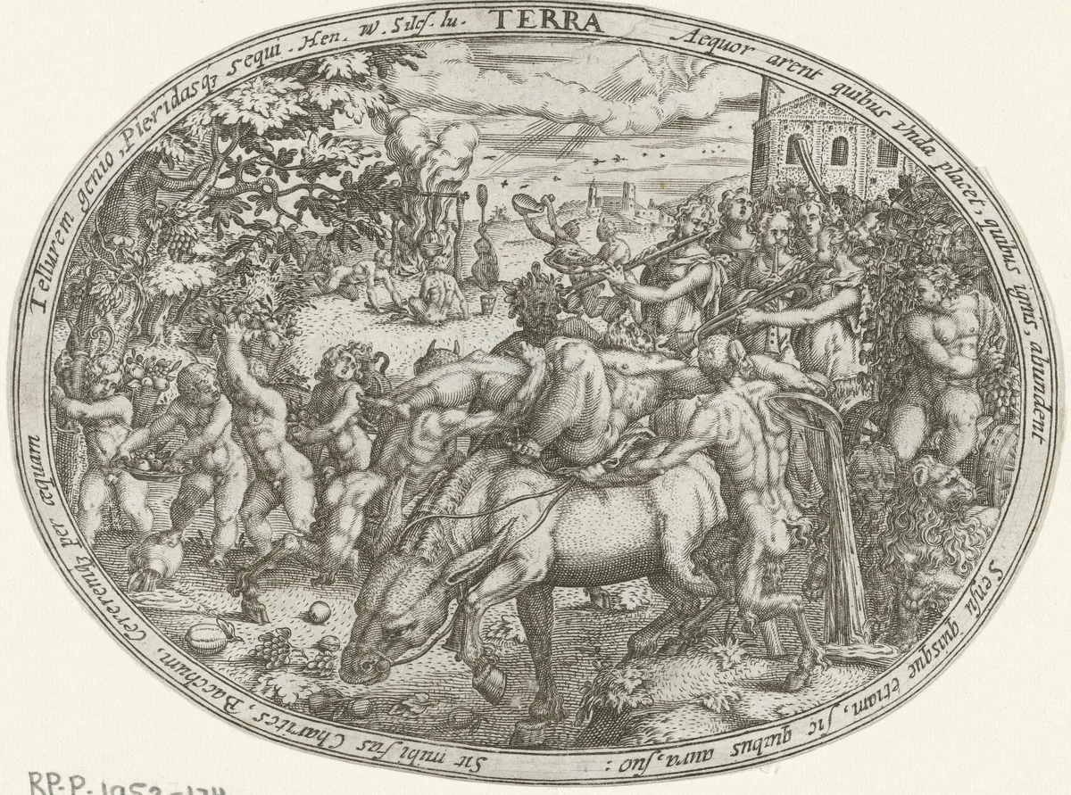 Triomftocht van Bacchus en Silenus: het element aarde by Abraham van den Hecken, print, 1620-1655